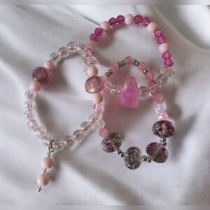 🌟3/$15 Handmade Pink and Silver Bracelet Set